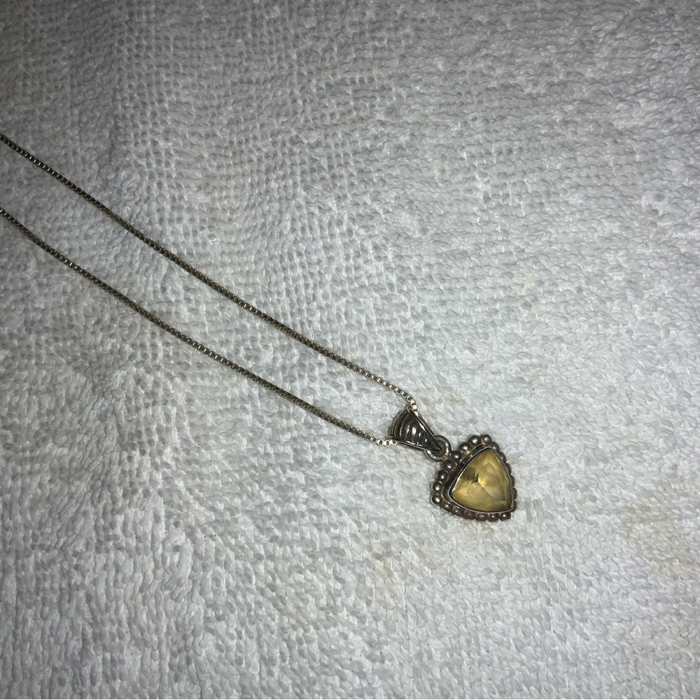 STERLING SILVER/925 woman’s necklace with yellow stone/citrine.  21 inches.